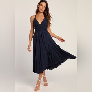 Lulu’s Navy Sleeveless Backless Midi Dress